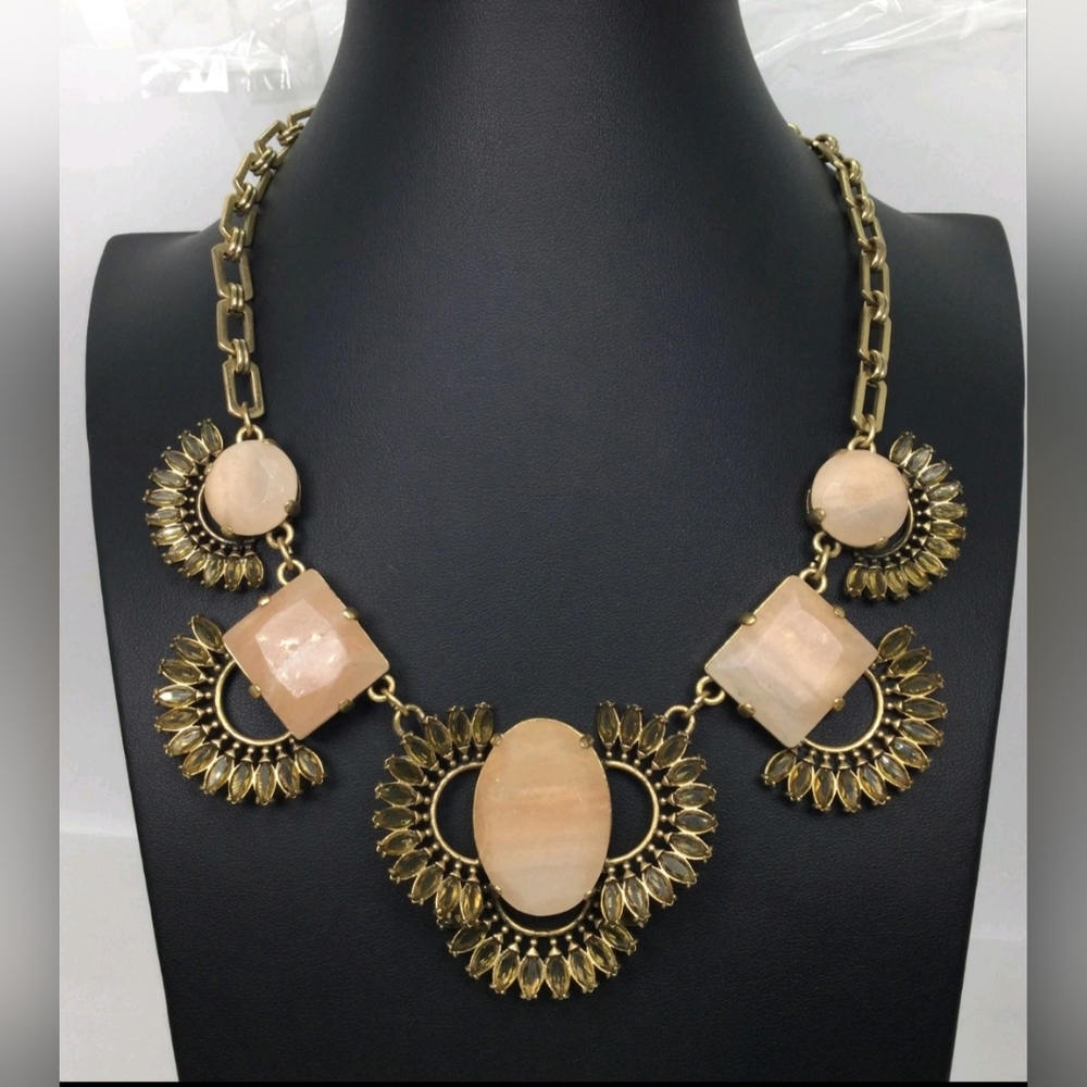 J. Crew Peach Agate Goldtone Statement Necklace 16"